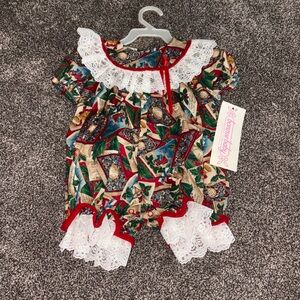 Festive Baby Romper with Lace Trim